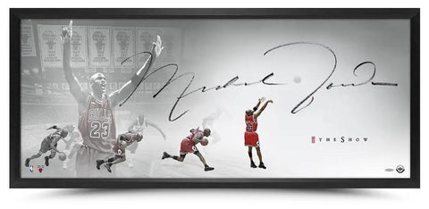 MICHAEL JORDAN Autographed Bulls "The Last Shot" 46" x 20" Framed The Show UDA