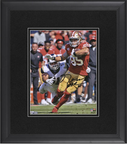 George Kittle 49ers Framed Signed 8x10 Scarlet Jersey Running Photo