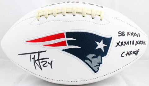 Ty Law Autographed New England Patriots Logo Football w/SB Champ-Beckett W Holo