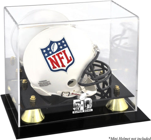 Super Bowl 50 Golden Classic Mini Helmet Logo Display Case