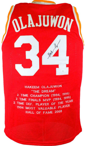 Hakeem Olajuwon Autographed Red Stat Pro Jersey- JSA W *Black