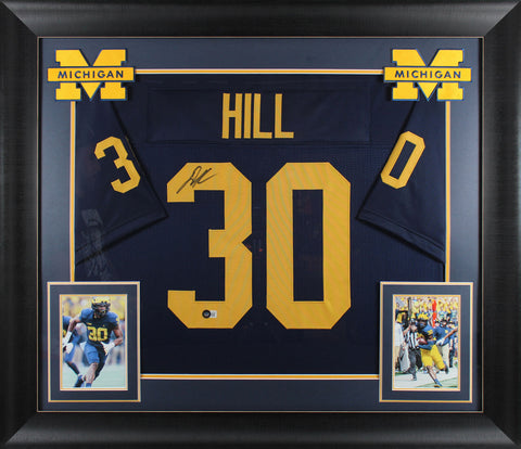 Michigan Daxton Hill Authentic Signed Navy Blue Pro Style Framed Jersey BAS Wit