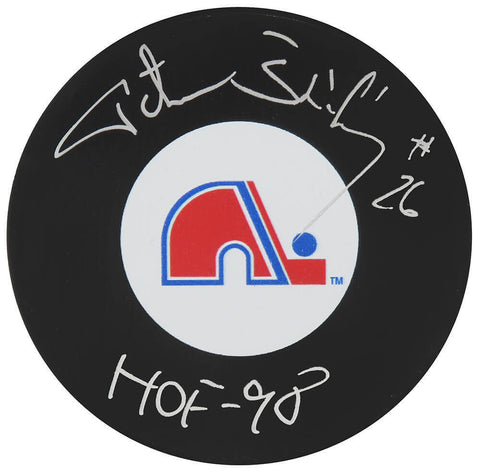 Peter Stastny Signed Quebec Nordiques Team Logo Hockey Puck w/HOF'98 - (SS COA)
