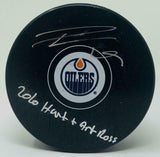 LEON DRAISAITL Autographed "2020 HART & Art Ross" Oilers Puck FANATICS