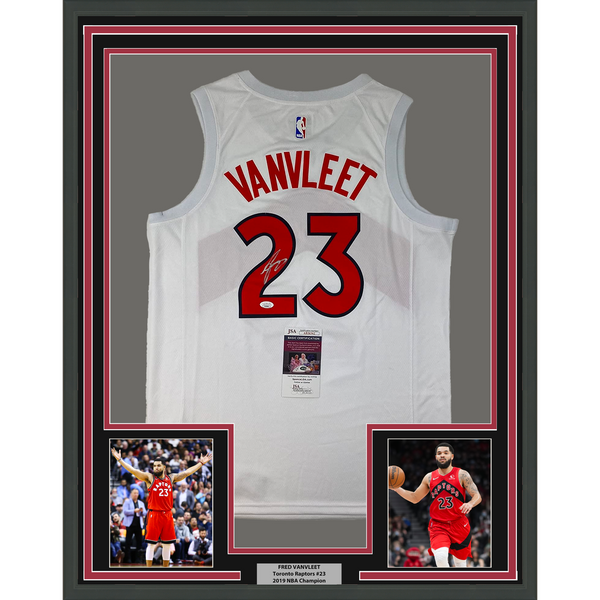 Framed Autographed/Signed Fred VanVleet 33x42 Raptors White Jersey JSA –  Super Sports Center