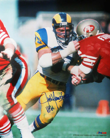 Jack Youngblood Signed Los Angeles Rams Action 16x20 Photo w/HF'01 - SS COA