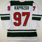 Autographed/Signed Kirill Kaprizov Minnesota White Hockey Jersey Beckett BAS COA