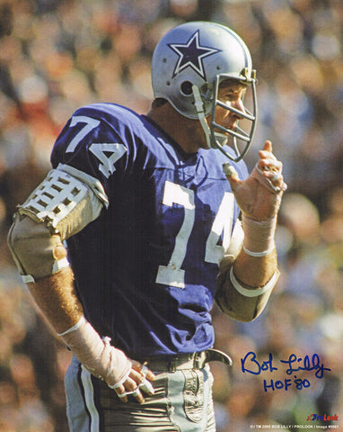 Bob Lilly Signed Cowboys Navy Jersey Close Up Action 8x10 Photo w/HOF'80- SS COA