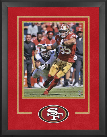 George Kittle 49ers Deluxe FRMD Signed 16x20 Scarlet Jersey Run Photo