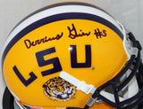 Derrius Guice Autographed LSU Tigers Yellow Schutt Mini Helmet- JSA W Auth *Blac