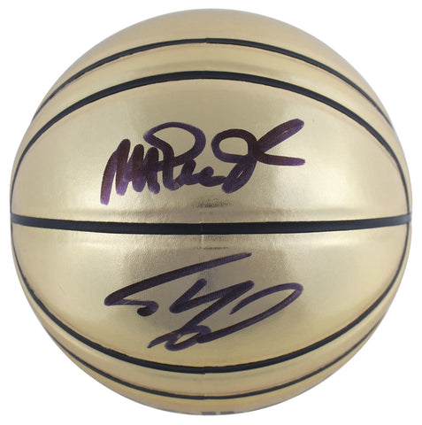 Lakers Magic Johnson & Shaquille O'Neal Signed Gold Molten Basketball BAS Wit