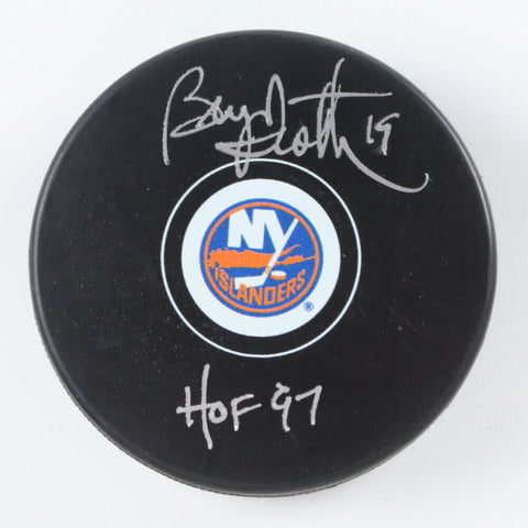 Denis Potvin Signed N.Y. Islanders Logo Hockey Puck Inscribed HOF 97 (Schwartz)