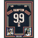 Framed Autographed/Signed Dan Hampton HOF 2002 33x42 Chicago Blue Jersey JSA COA