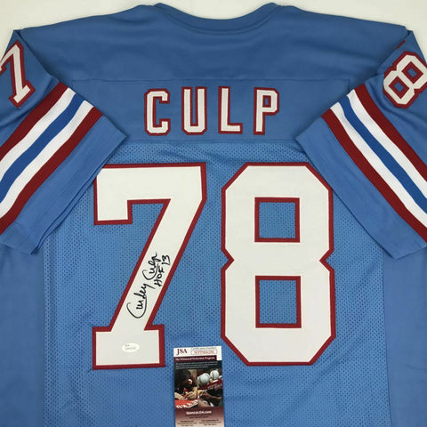 Autographed/Signed CURLEY CULP HOF 13 Houston Blue Football Jersey JSA COA Auto