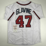 Autographed/Signed TOM GLAVINE Atlanta White Baseball Jersey JSA COA Auto