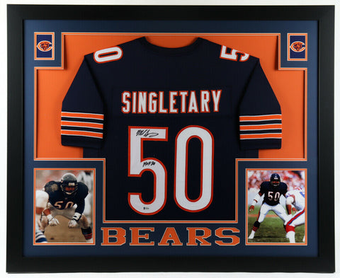 Mike Singletary Signed Bears 35x43 Framed Jersey Inscribed HOF 98 (Beckett Holo)