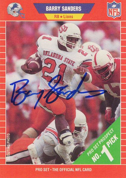 Barry Sanders Autographed Oklahoma State 1989 Pro Set Rookie Card #494 - SS COA