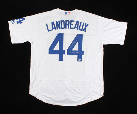 Ken Landreaux Signed Los Angeles Dodger Jersey Inscrbd "81 WS Champs" (Beckett)