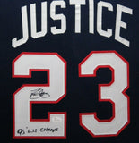 DAVE JUSTICE (Braves blue SKYLINE) Signed Autographed Framed Jersey JSA
