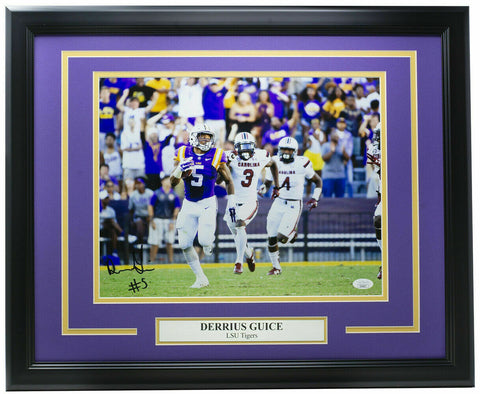 Derrius Guice Signed Framed LSU Tigers 11x14 Football Photo JSA