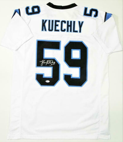 Luke Kuechly Autographed White Pro Style Jersey- Beckett W *Silver *5