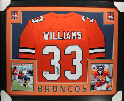 JAVONTE WILLIAMS (Broncos orange SKYLINE) Signed Autograph Framed Jersey Beckett