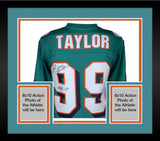 FRMD Jason Taylor Dolphins Signed Mitchell&Ness Teal Rep Jersey w/"HOF 17"Inc