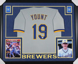 Robin Yount Signed Milwaukee Brewers 35x43 Framed Jersey (JSA Holo) H.O.F. 1999