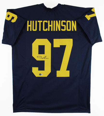 Michigan Aidan Hutchinson Signed Navy Blue Pro Style Jersey BAS Witnessed