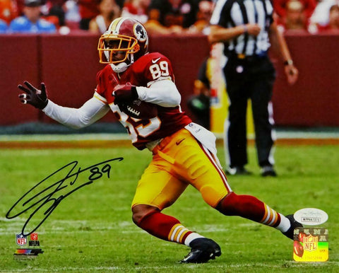 Santana Moss Autographed Redskins 8x10 PF Photo Running w/ Ball- JSA W Auth *Blk