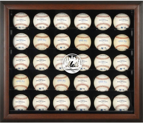 Mets Logo Brown Framed 30-Ball Display Case - Fanatics