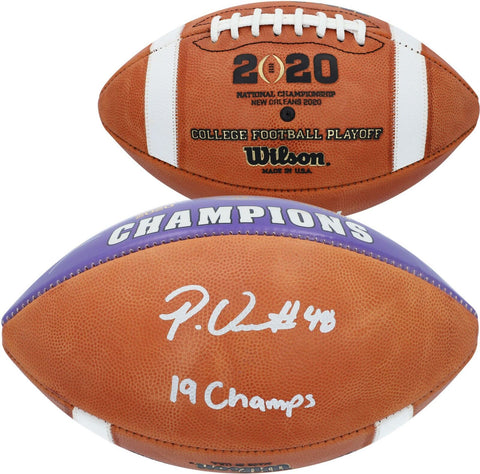 Patrick Queen LSU Tigers Signed Commemorative Football & "19 Champs" Insc