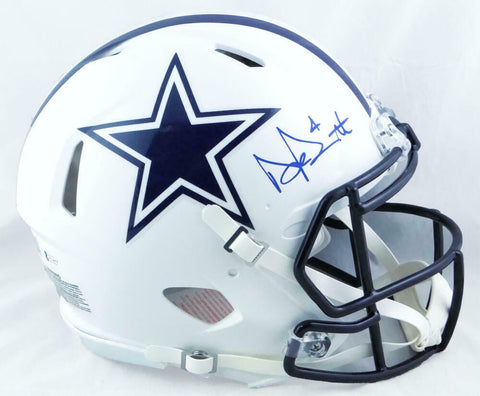 Dak Prescott Signed Cowboys FS Flat White Speed Authentic Helmet -Beckett W*Blue