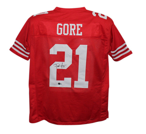 Frank Gore Autographed/Signed Pro Style Red XL Jersey Beckett 21583