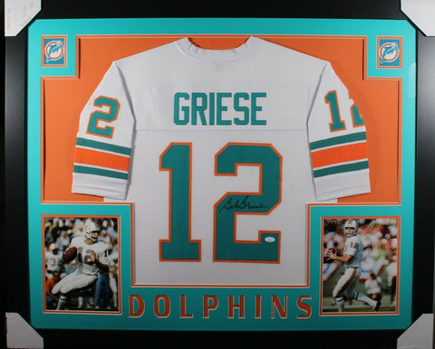 BOB GRIESE (Dolphins white SKYLINE) Signed Autographed Framed Jersey JSA