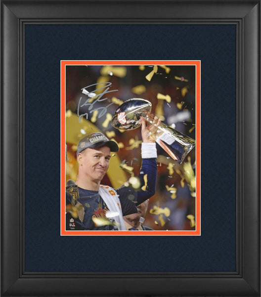 Peyton Manning Denver Broncos Framed Signed 8x10 SB 50 Champs Celebrate Photo