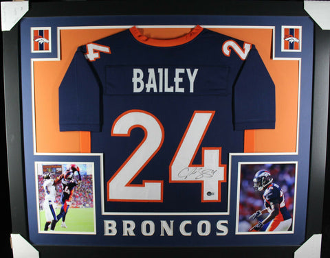 Champ Bailey Autographed/Signed Pro Style Framed Blue XL Jersey Beckett 36200