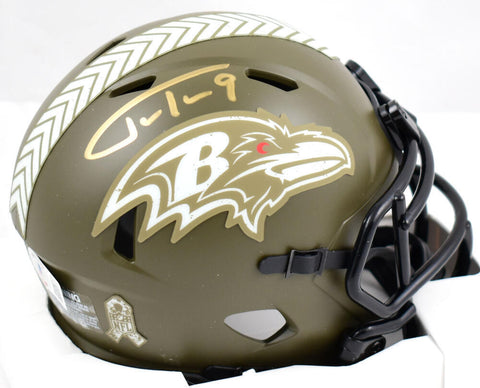Justin Tucker Signed Ravens Salute to Service Speed Mini Helmet- Beckett W Holo