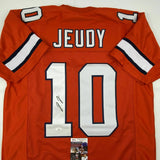 Autographed/Signed JERRY JEUDY Denver Retro Orange Football Jersey JSA COA Auto