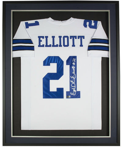 Ezekiel Elliott Signed Framed Custom White Pro Style Football Jersey BAS ITP