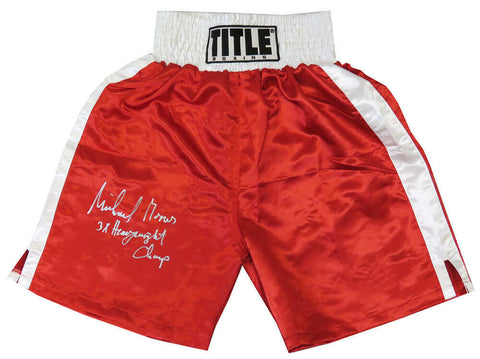 Michael Moorer Signed Title Red Boxing Trunks w/3x Heavyweight Champ - SS COA