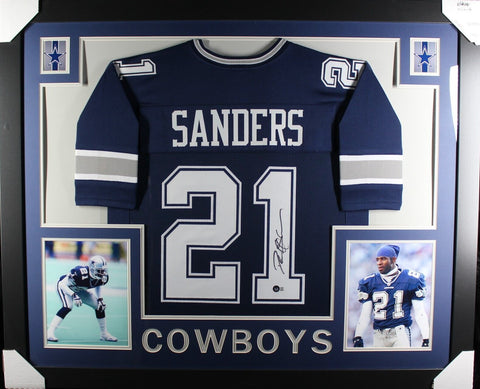 DEION SANDERS (Cowboys blue SKYLINE) Signed Autographed Framed Jersey Beckett