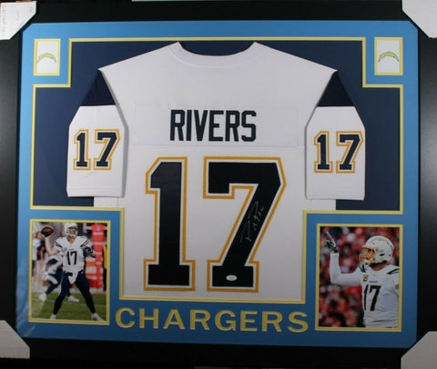 PHILIP RIVERS (Chargers white SKYLINE) Signed Auto Framed Jersey JSA