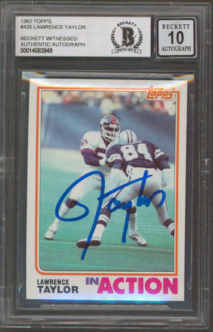 Giants Lawrence Taylor Authentic Signed 1982 Topps #435 Card Auto 10 BAS Slabbed