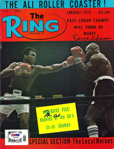 Muhammad Ali & Earnie Shavers Autographed The Ring Magazine Cover PSA/DNA S01560