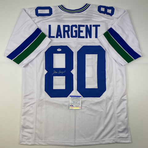 Autographed/Signed Steve Largent Seattle White Football Jersey PSA/DNA COA