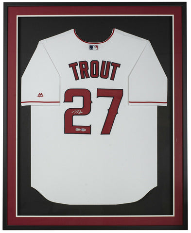 Mike Trout Signed Framed Angels Majestic Red Baseball Jersey BAS LOA Auto 10