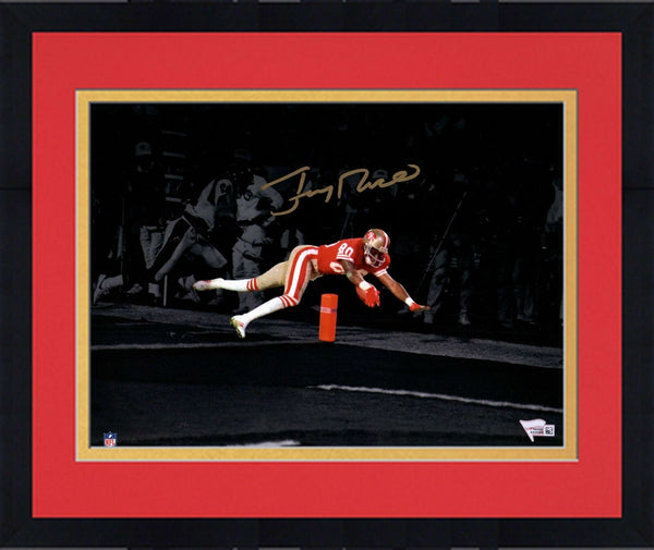 Frmd Jerry Rice San Francisco 49ers Signed 11" x 14" Diving TD Spotlight Photo