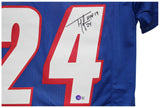 Ty Law Autographed/Signed Pro Style Blue XL Jersey HOF Beckett 35675