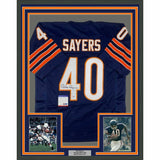FRAMED Autographed/Signed GALE SAYERS 33x42 Chicago Blue Jersey PSA/DNA COA Auto
